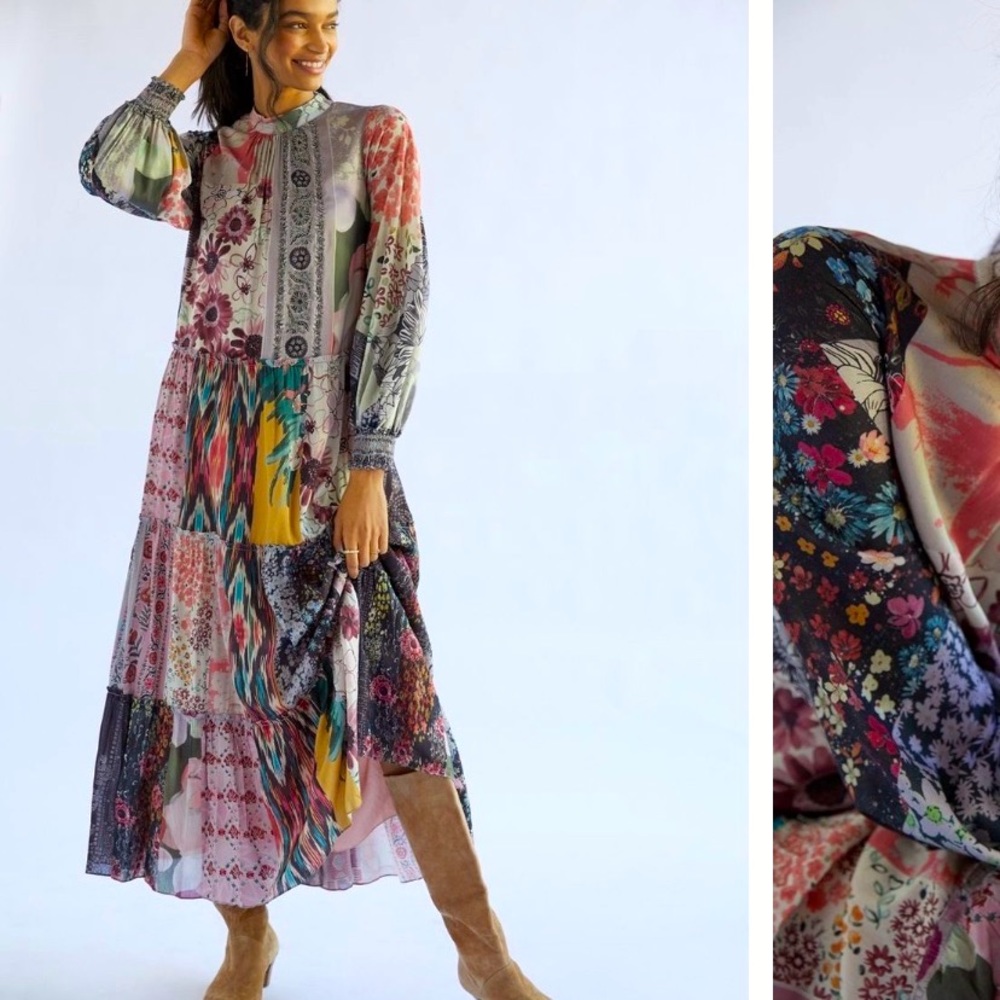 Anthropologie Multi-Color Floral Patchwork Maxi Dress